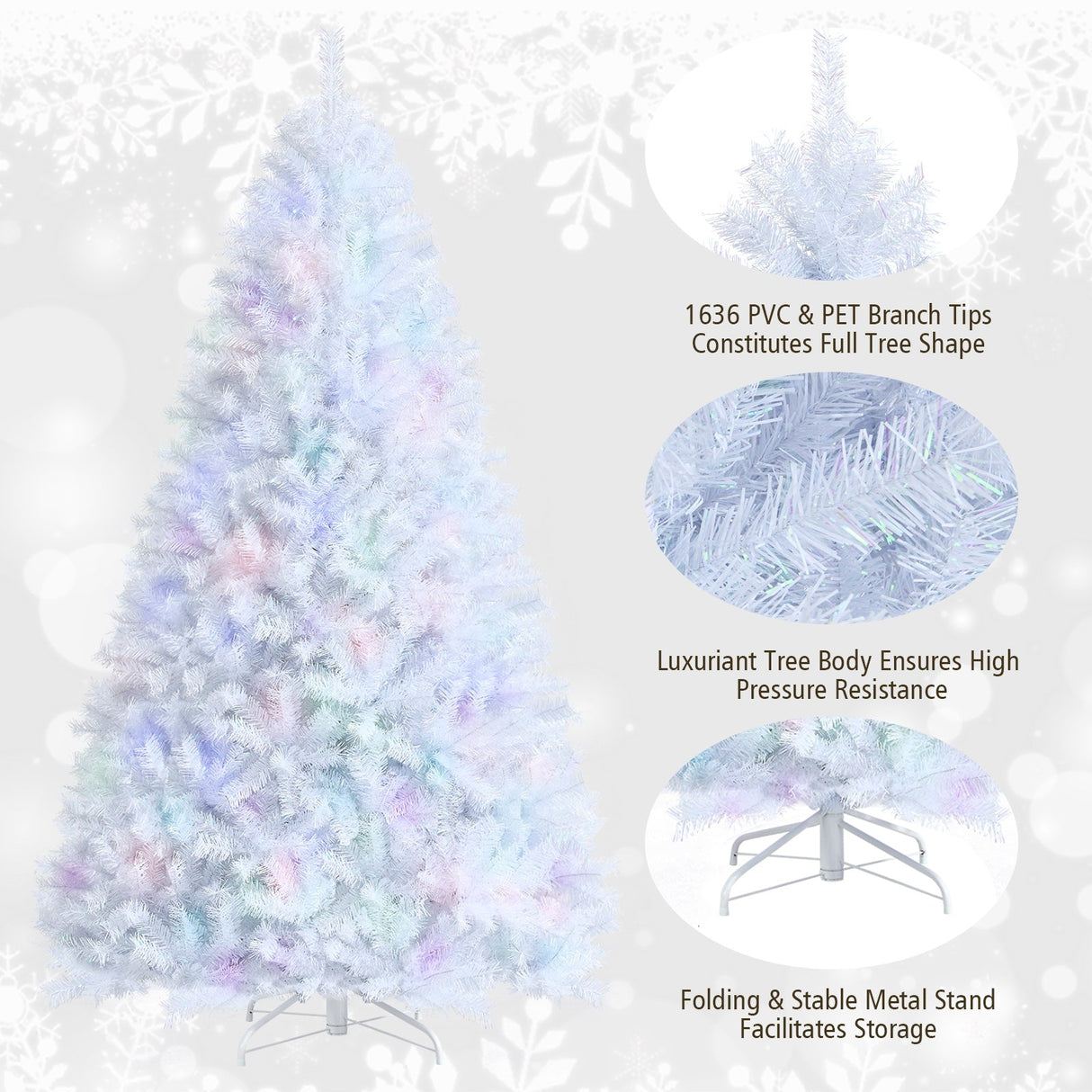 Árbol de Navidad artificial de 2,4 metros con 1636 puntas iridiscentes