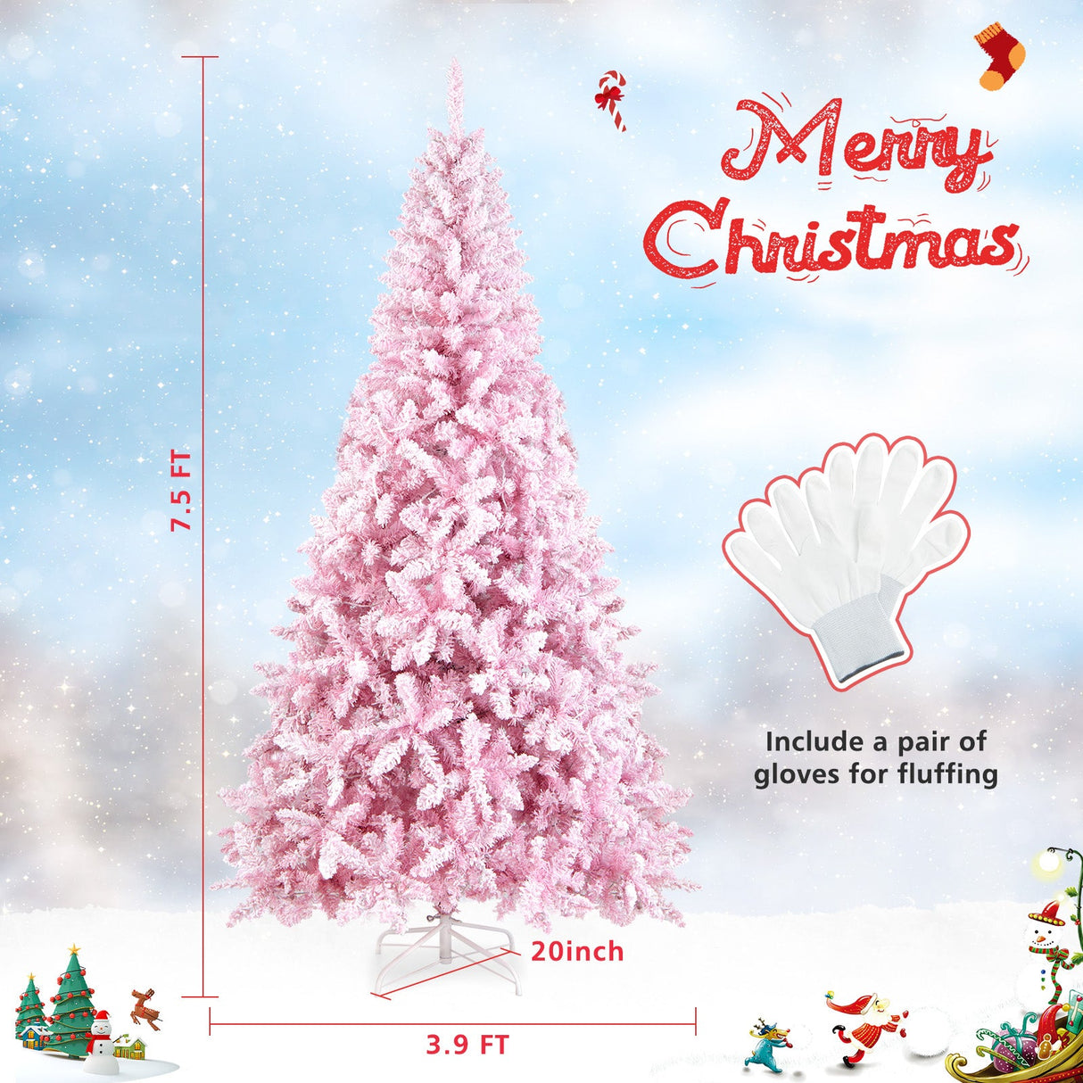 Árbol de Navidad floculante de 7.5 pies