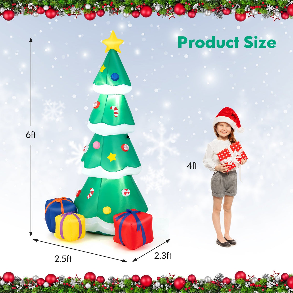 Árbol de Navidad inflable de 1.80 metros con 3 cajas de regalo