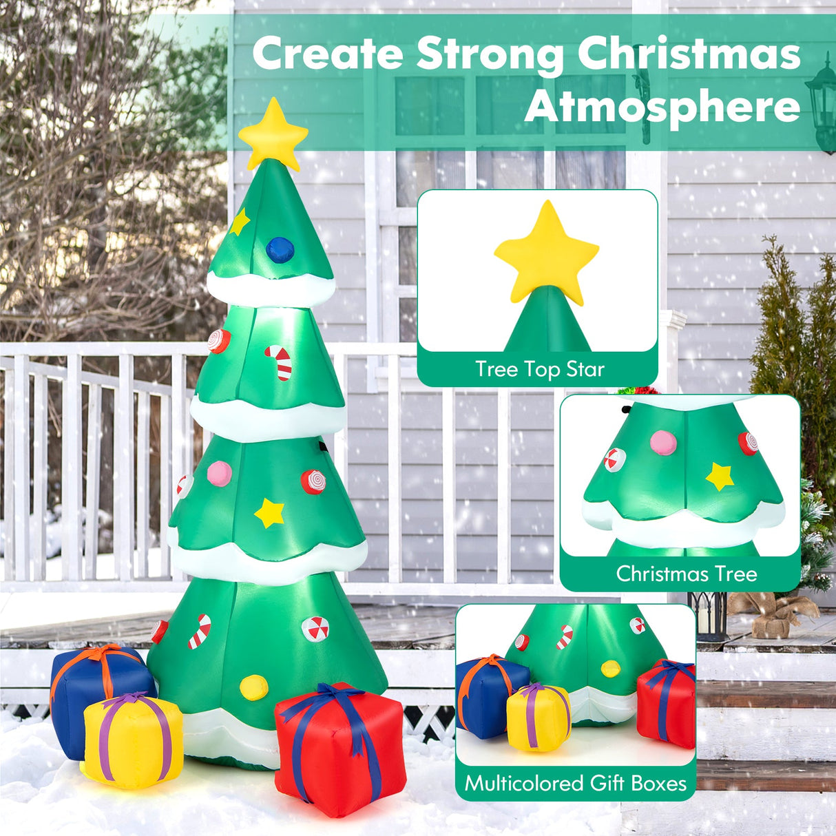 Árbol de Navidad inflable de 1.80 metros con 3 cajas de regalo