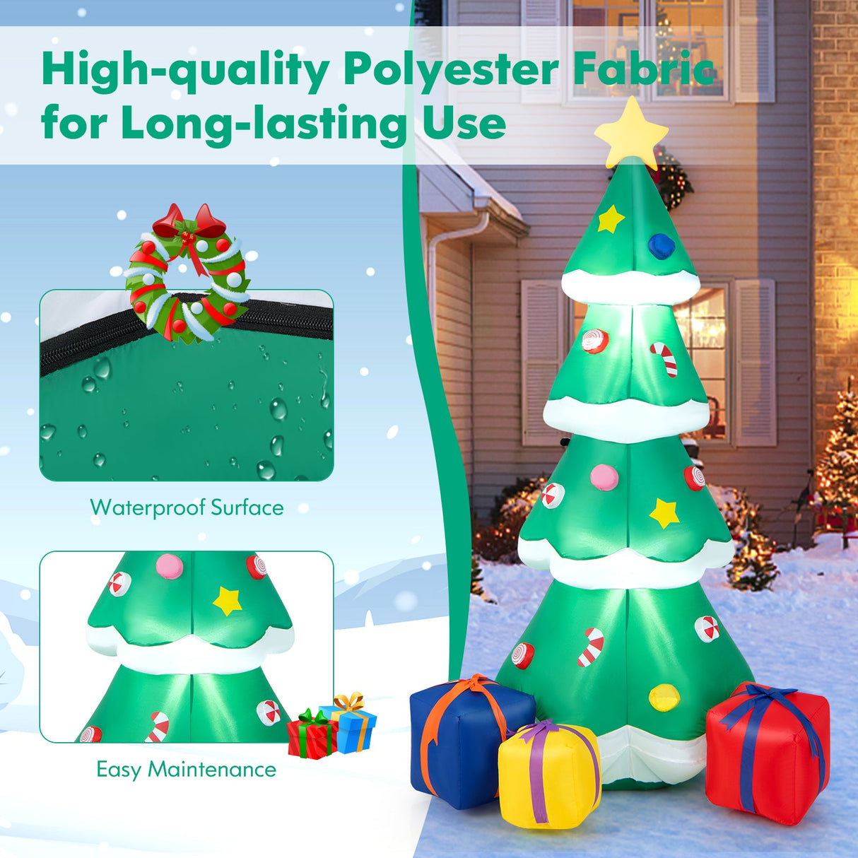 Árbol de Navidad inflable de 1.80 metros con 3 cajas de regalo