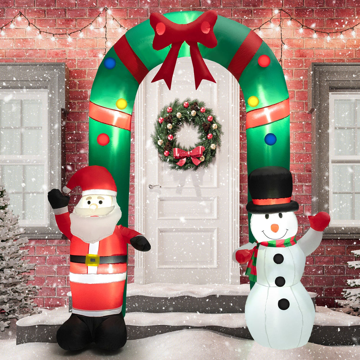 Arco inflable de Navidad de 8 pies con Papá Noel y Muñeco de Nieve