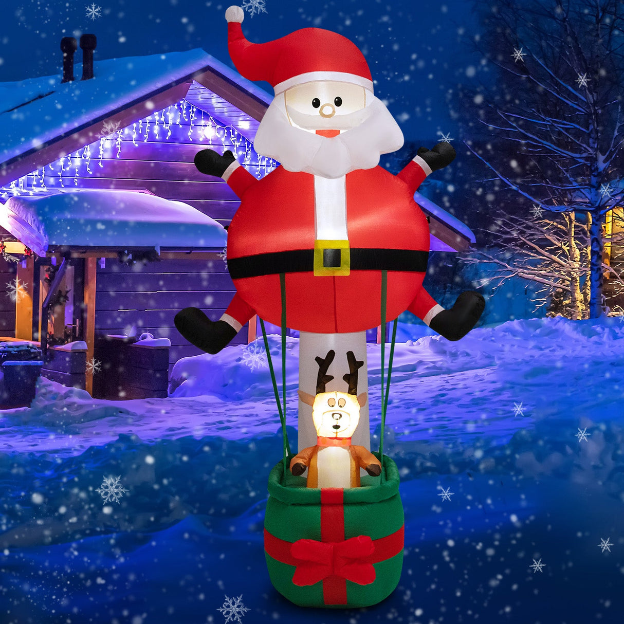 Papá Noel y Reno Inflables de 8 Pies