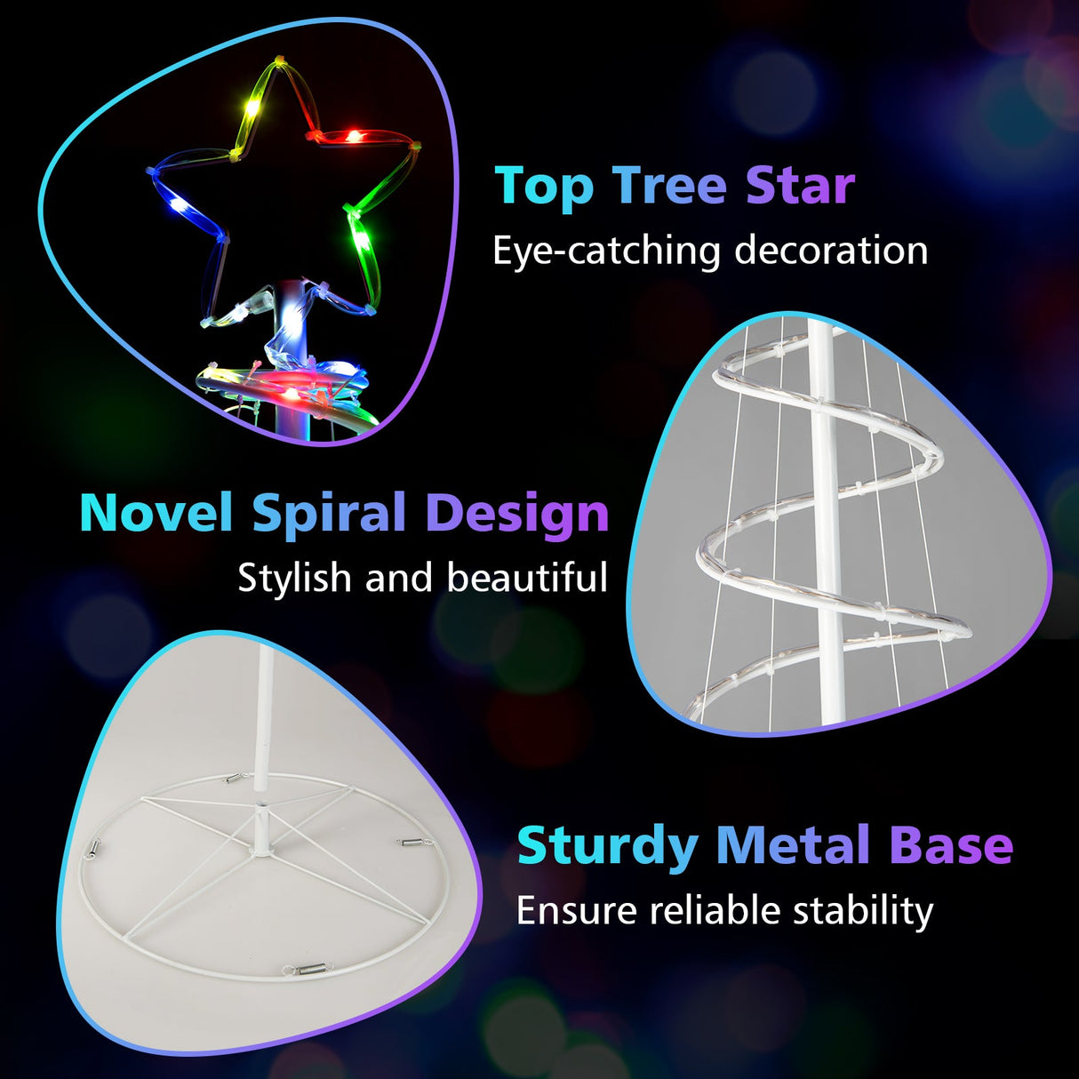 Árbol de Navidad espiral iluminado de 6 pies con estrella en la copa - Blanco