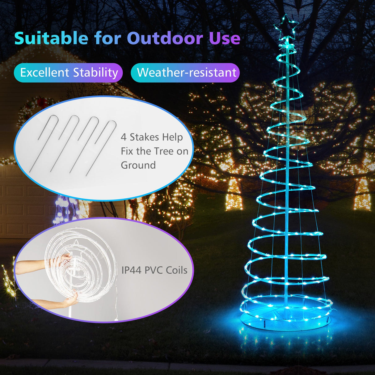 Árbol de Navidad espiral iluminado de 6 pies con estrella en la copa - Blanco