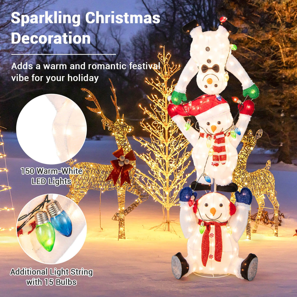 Decoración Navideña de Muñecos de Nieve Apilados Iluminados de 5.6 Pies