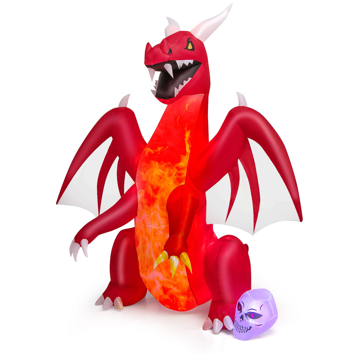 Inflables de Halloween de 8 pies, dragón rojo inflable con alas y calavera