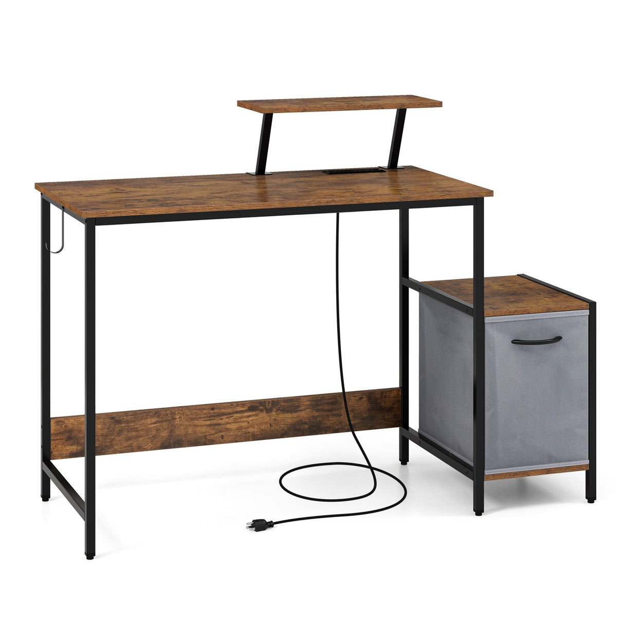 Escritorio de computadora con cajón de almacenamiento reversible y estante movible - Marrón