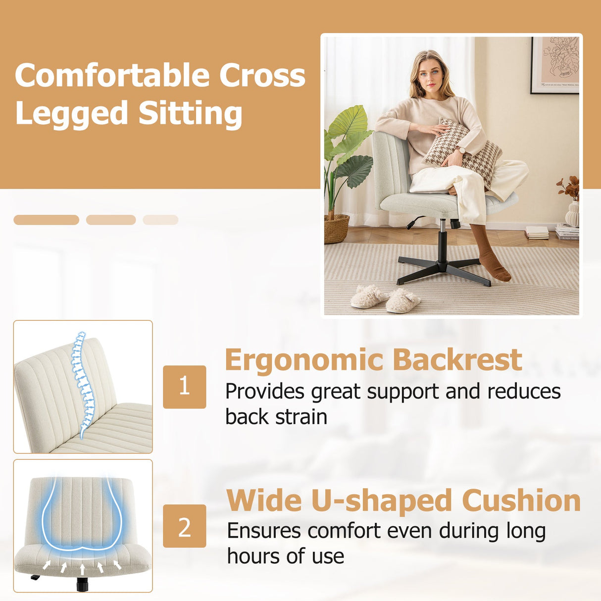 Criss Cross Legged Chair No Wheels 120° Rocking Adjustable Height