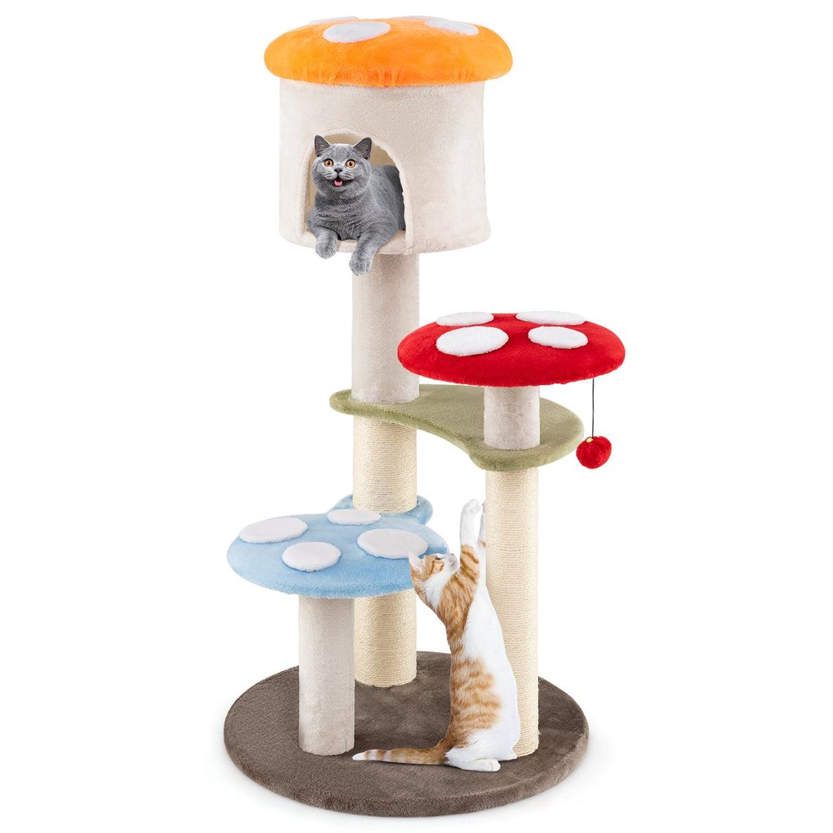 Bonito Árbol Rascador para Gatos con forma de Seta, Postes Rascadores de Sisal, Condo Superior y Plataformas Acolchadas-Multicolor
