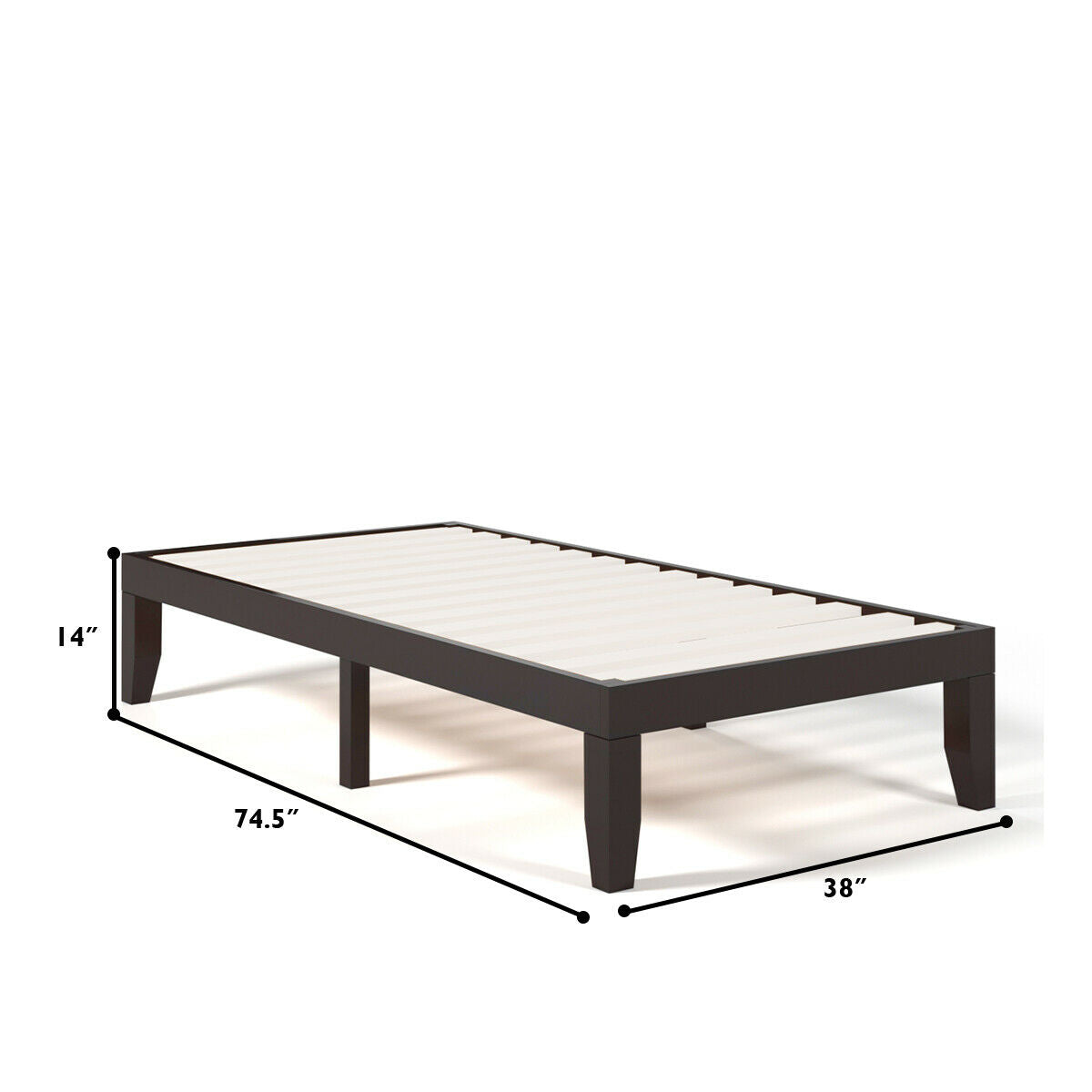 Base de cama de madera con listones de 14 pulgadas tamaño individual