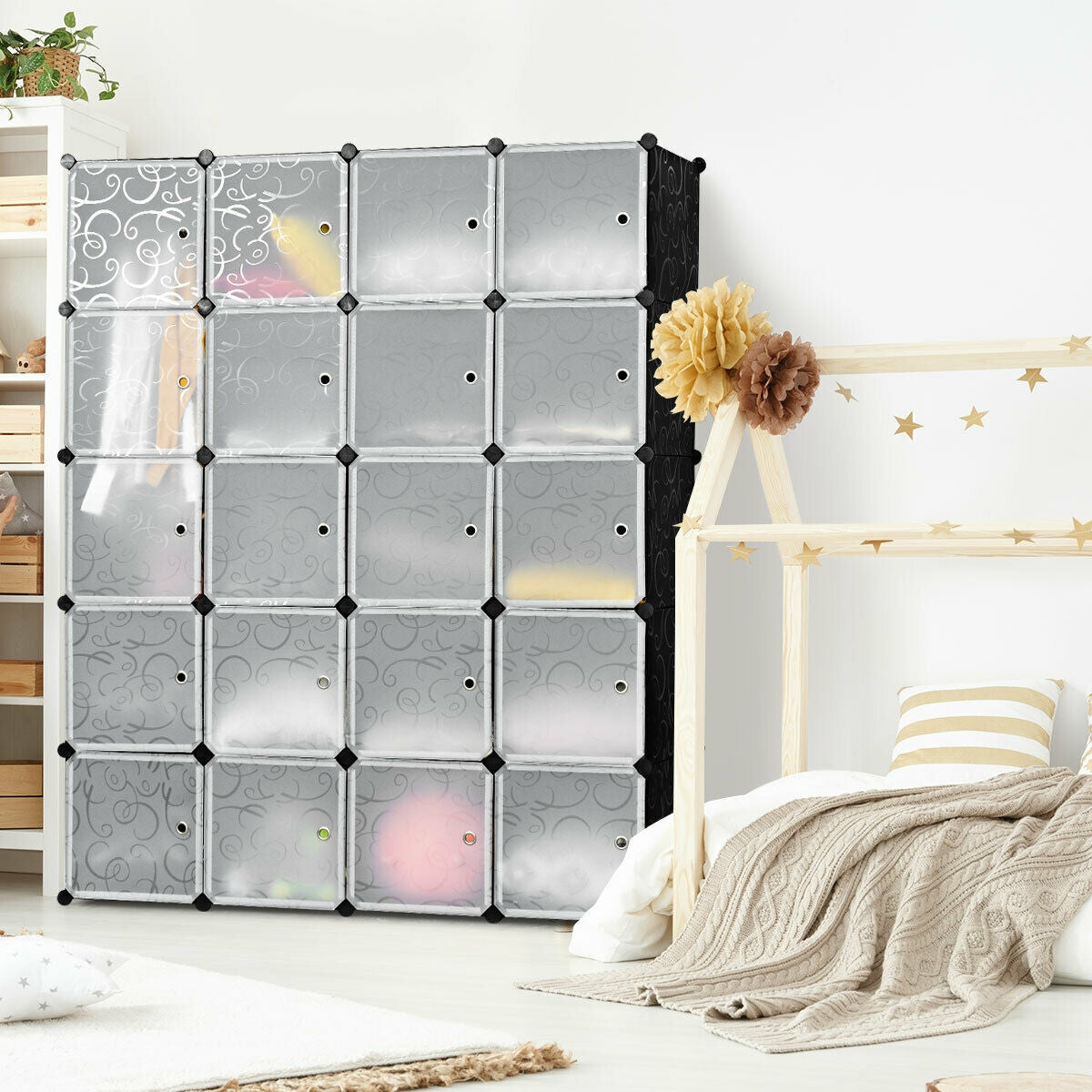 Organizador de Almacenamiento de Cubos de Plástico de Bricolaje de 20 Cubos con Puertas