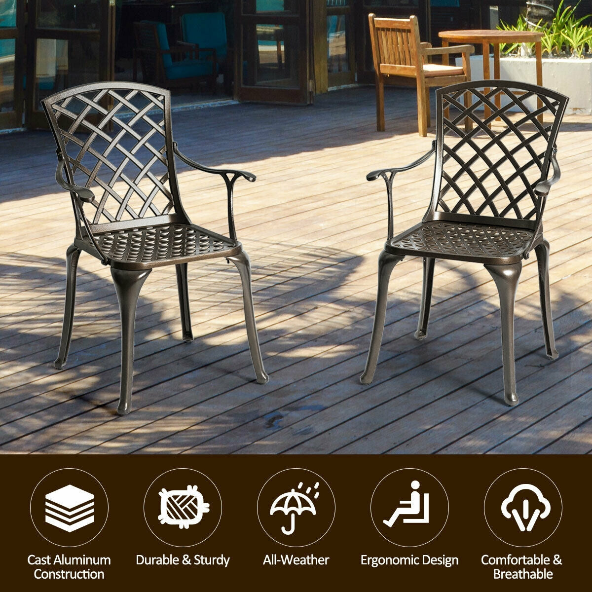 Juego de comedor de aluminio para exterior con 2 sillas de bistró para patio