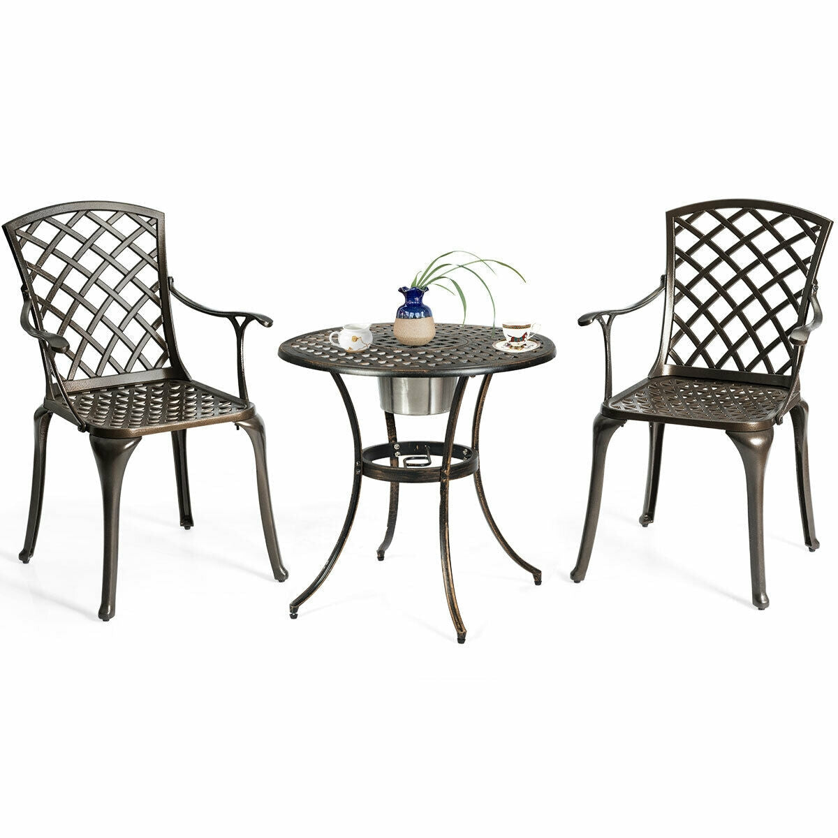 Juego de comedor de aluminio para exterior con 2 sillas de bistró para patio
