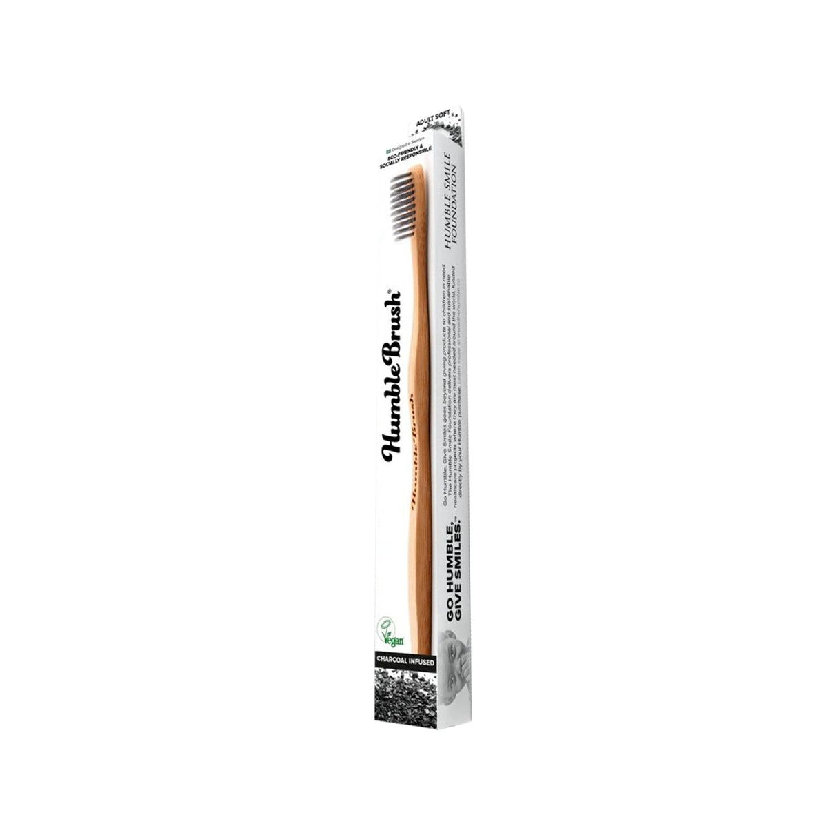 Humble Brush Adult Bamboo Charcoal Toothbrush - Eco-Friendly, Soft Bristles, Sustainable Oral Care