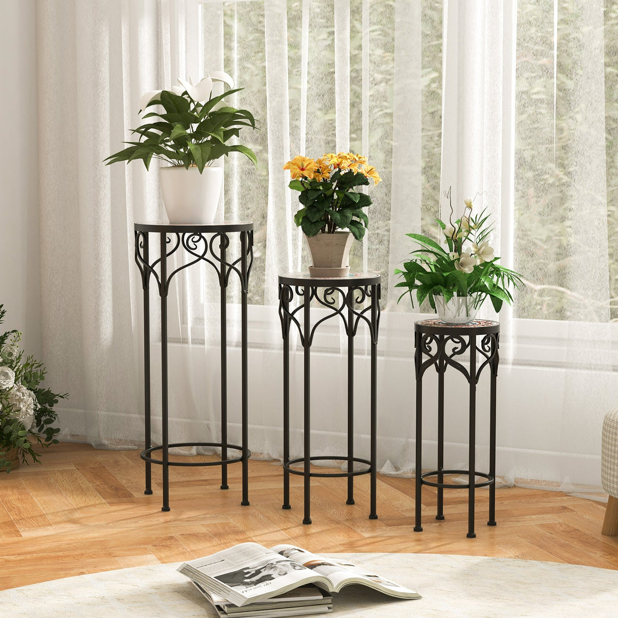 Soporte decorativo para flores con tapa de cerámica para patio