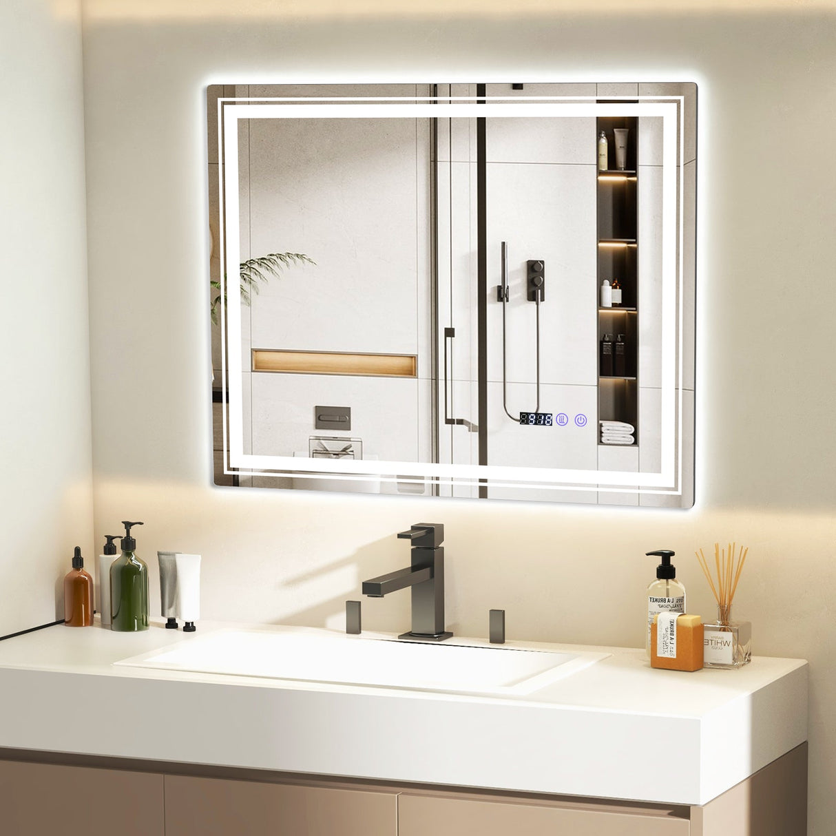 Espejo de baño LED antivaho con función de memoria y antivaho