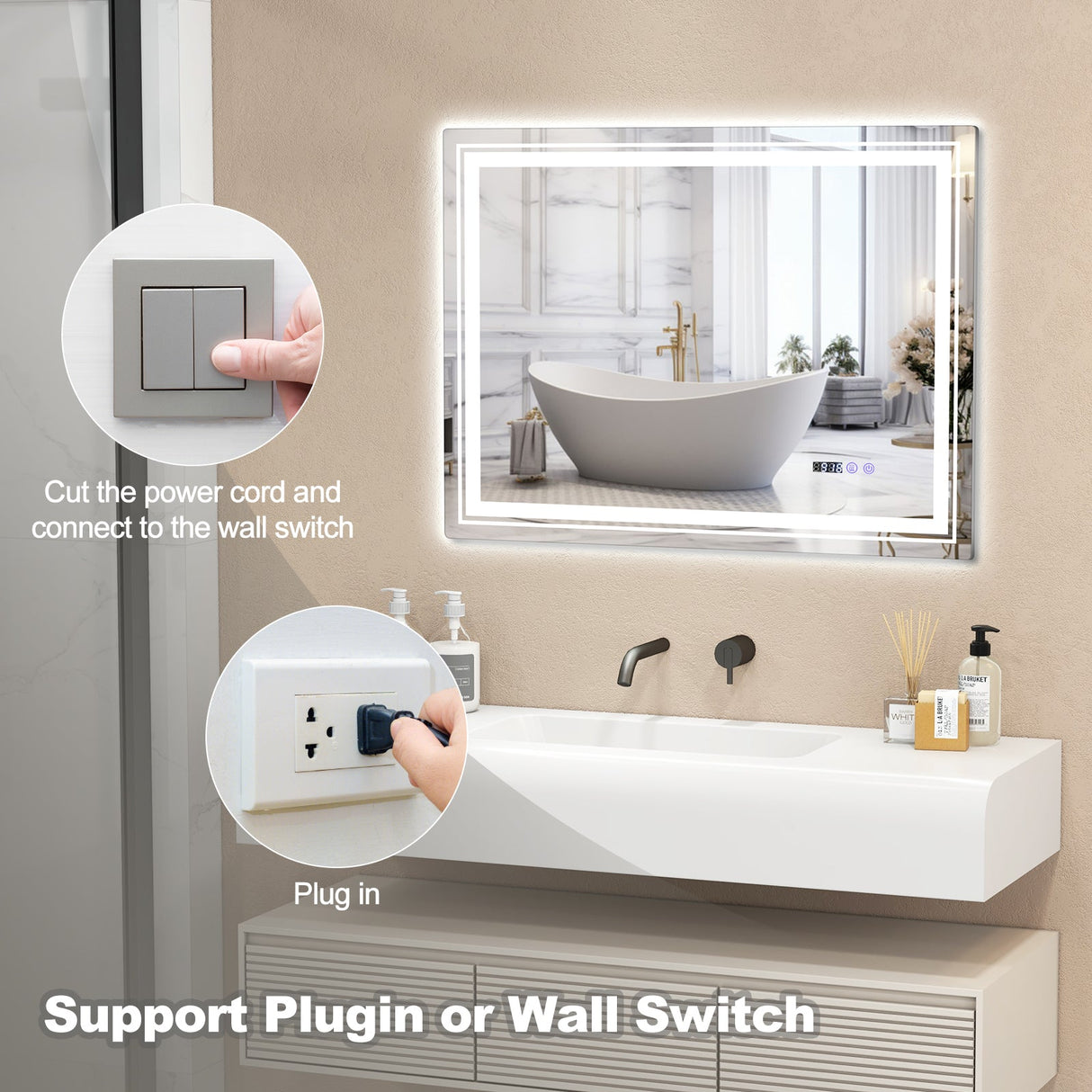 Espejo de baño LED antivaho con función de memoria y antivaho