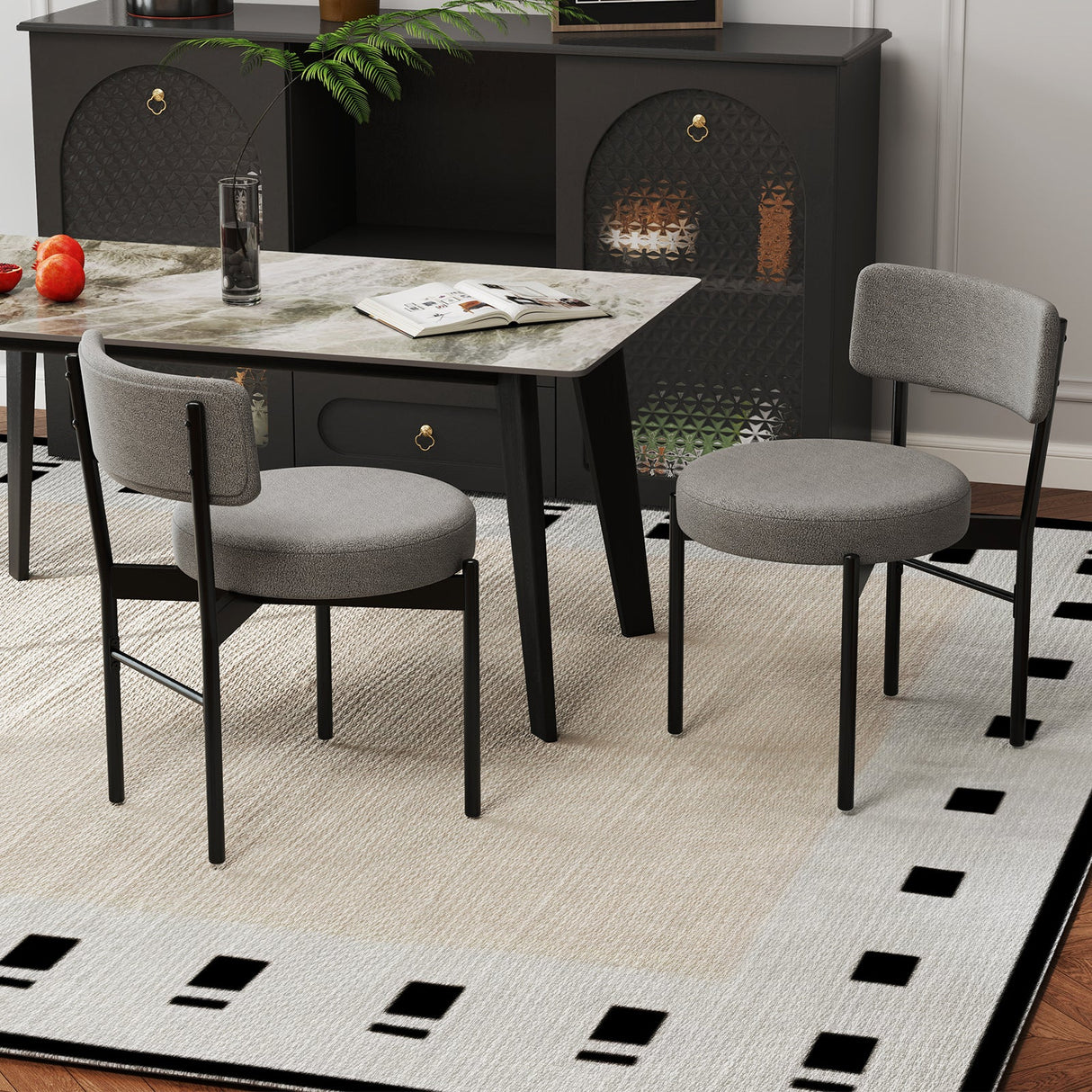 Juego de 2 sillas de comedor con respaldo curvo y asiento acolchado
