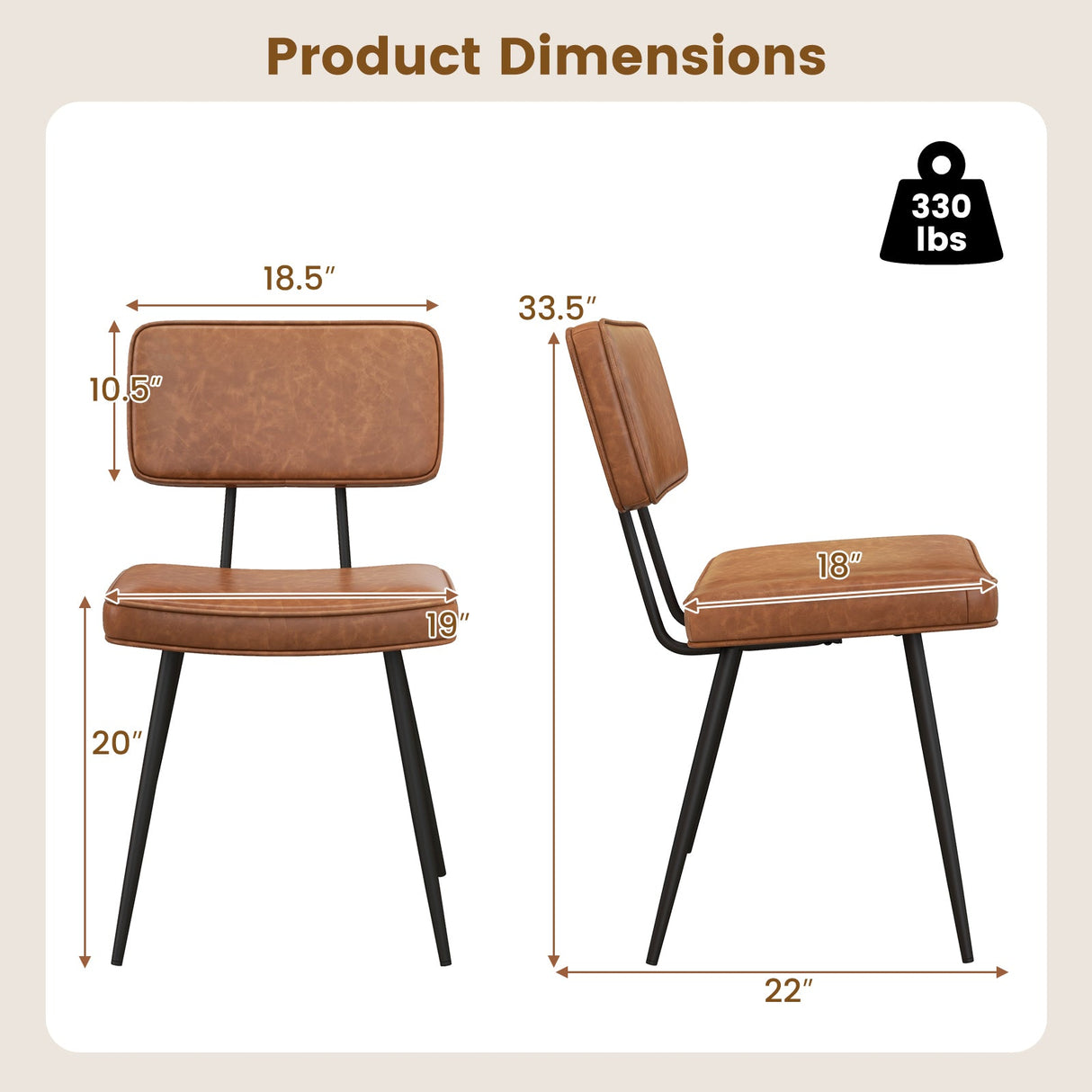 Juego de 2 sillas de comedor con respaldo y asiento acolchados