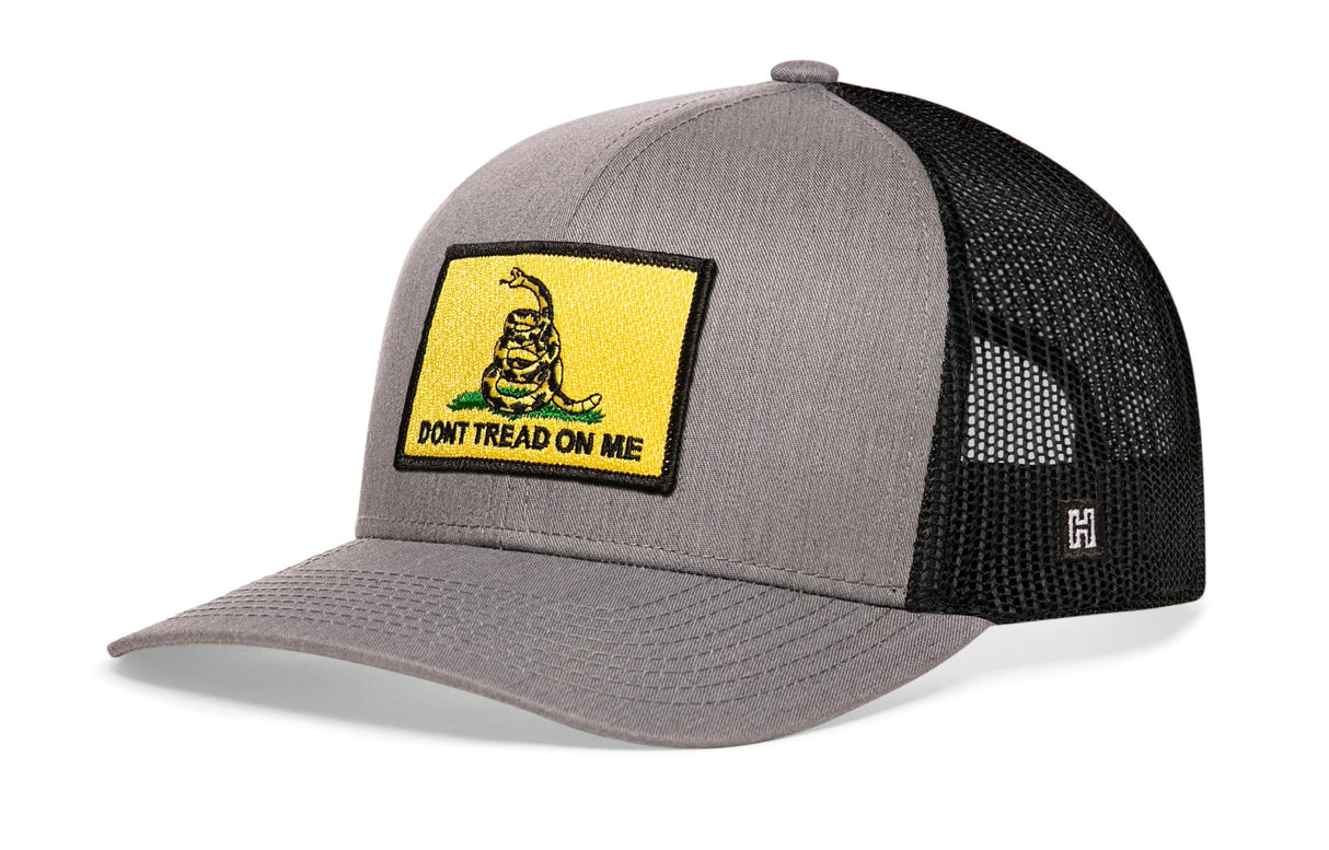 Dont Tread On Me Trucker Hat | Black Gadsden Flag Yellow Snapback