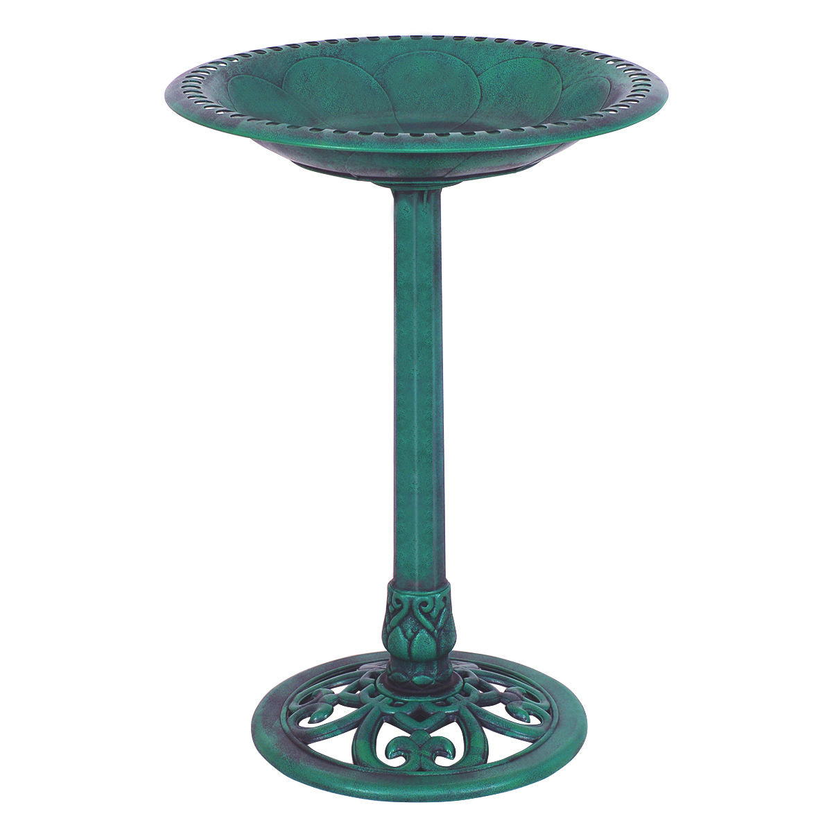 Bebedero/Comedero para pájaros de pedestal verde para jardín exterior