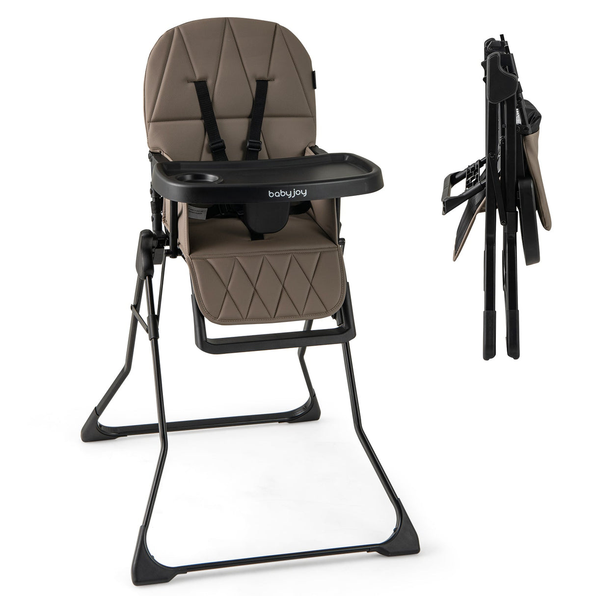 Trona compacta Easy Clean con bandeja ajustable extraíble y cojín de asiento de PU
