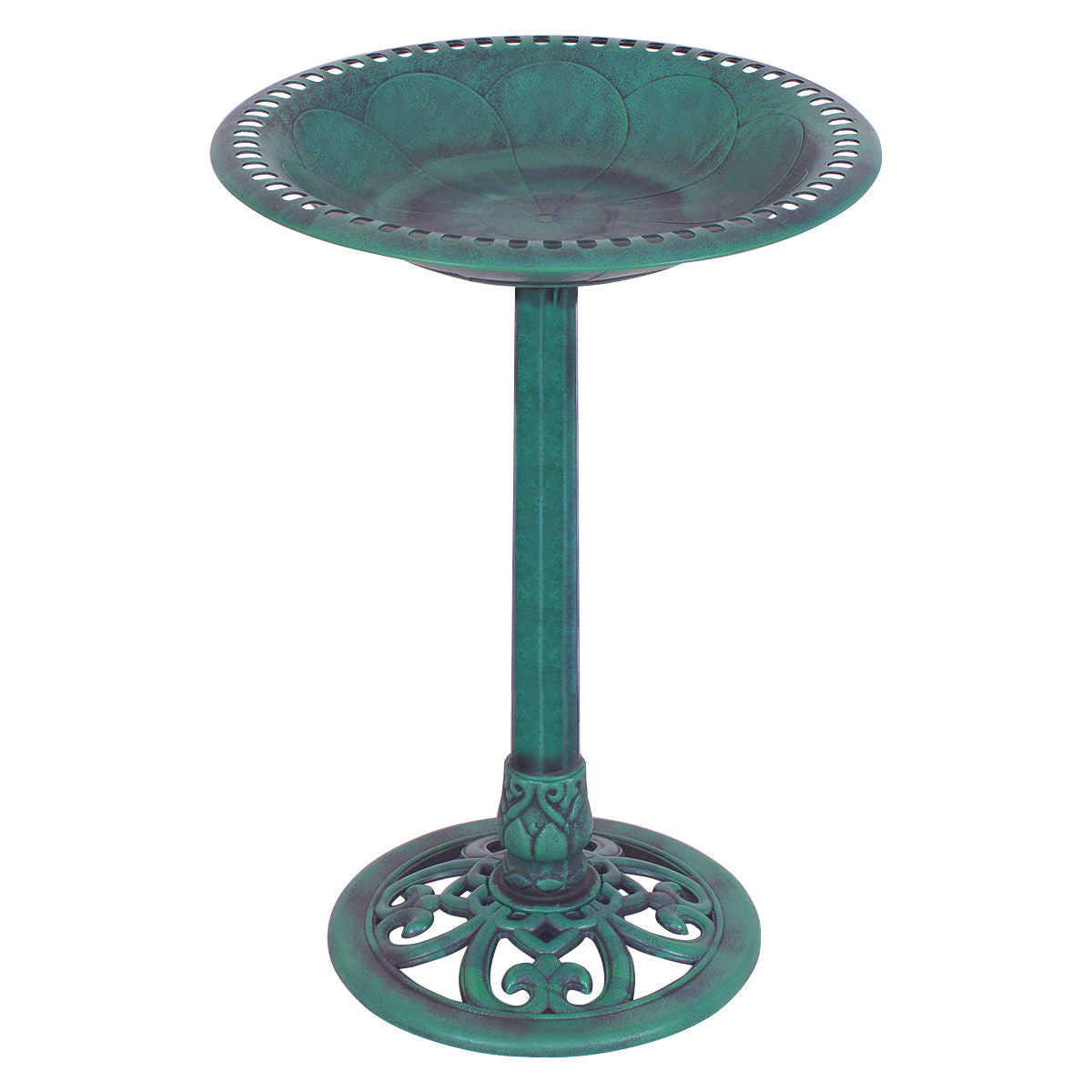 Bebedero/Comedero para pájaros de pedestal verde para jardín exterior