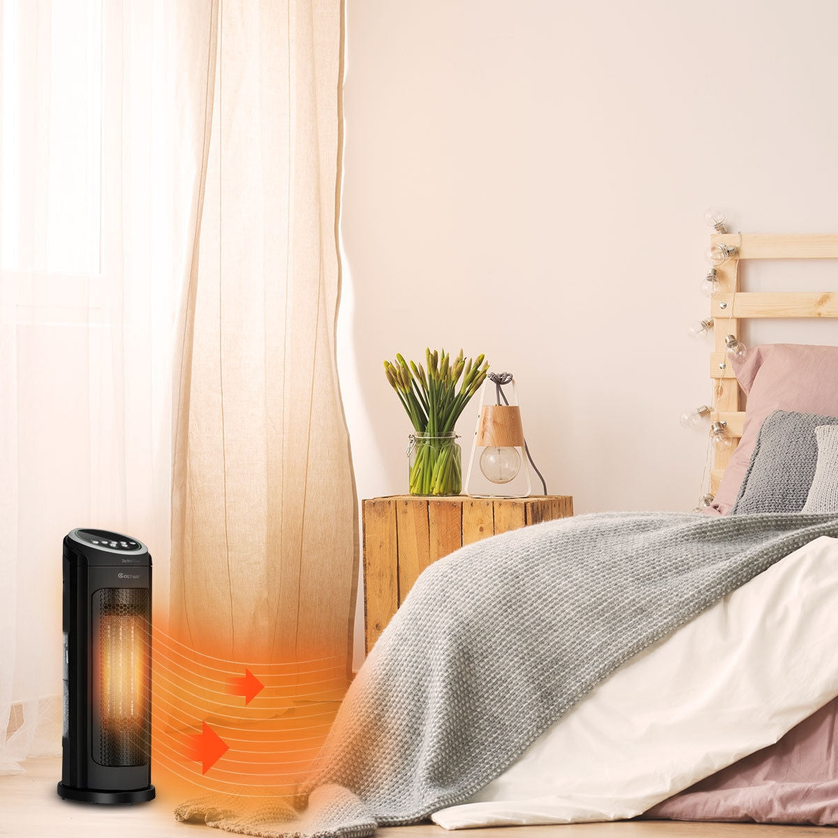 Calentador de espacio portátil PTC cerámico oscilante de 1500 W con LED