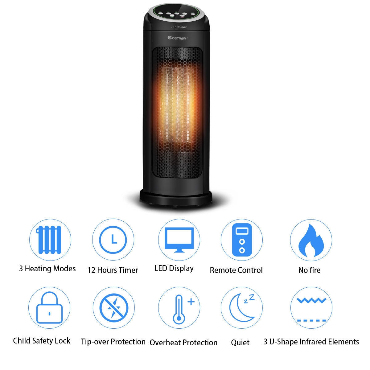 Calentador de espacio portátil PTC cerámico oscilante de 1500 W con LED