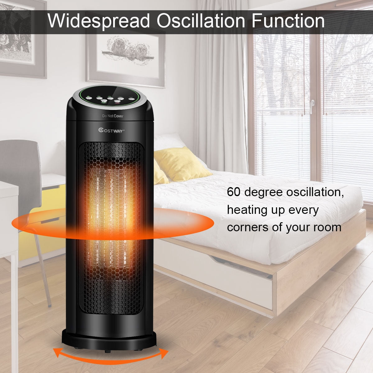 Calentador de espacio portátil PTC cerámico oscilante de 1500 W con LED