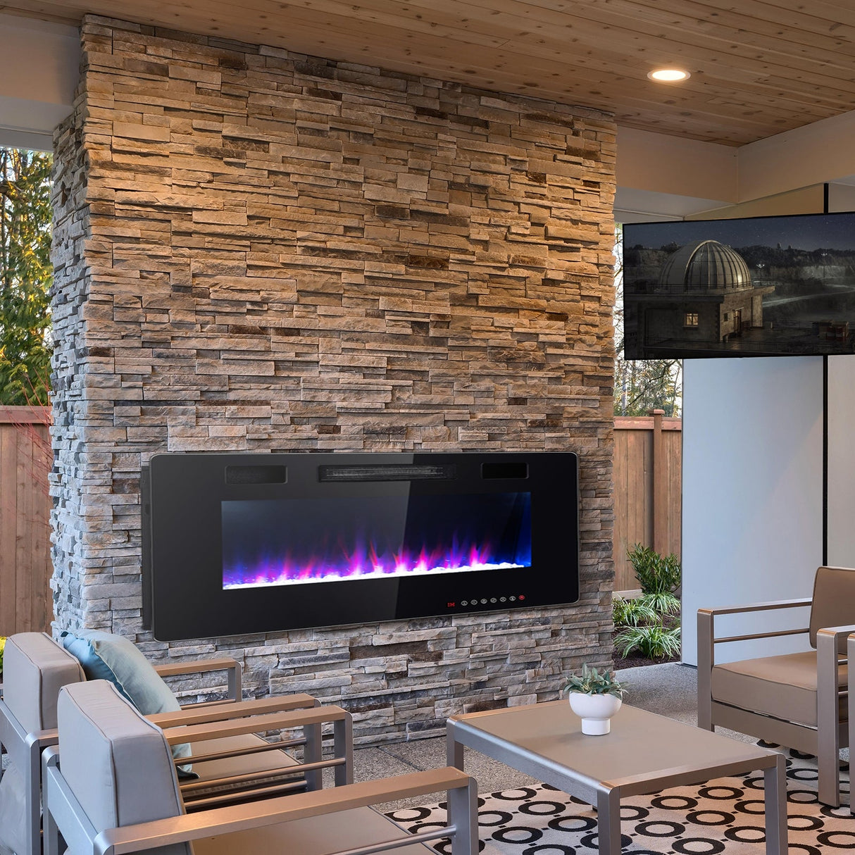 Chimenea eléctrica ultrafina de 60 pulgadas con 2 configuraciones de calor