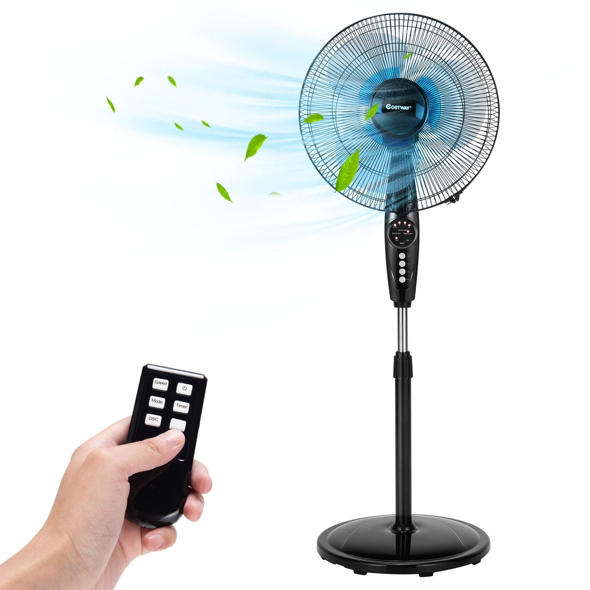 Ventilador de pedestal silencioso y oscilante de 16 pulgadas con altura ajustable para el hogar y la oficina