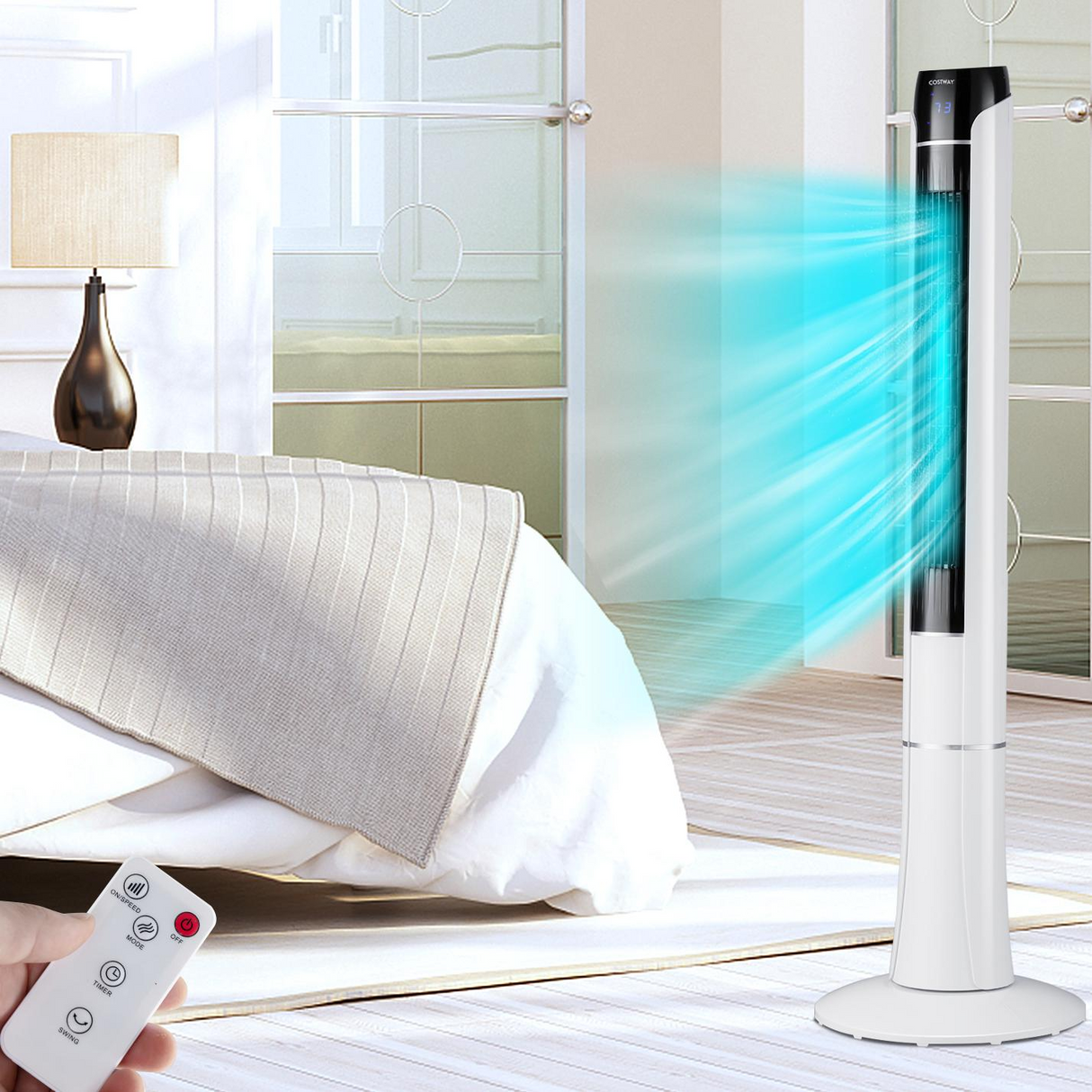Ventilador de torre portátil de 48 pulgadas con control remoto - Blanco