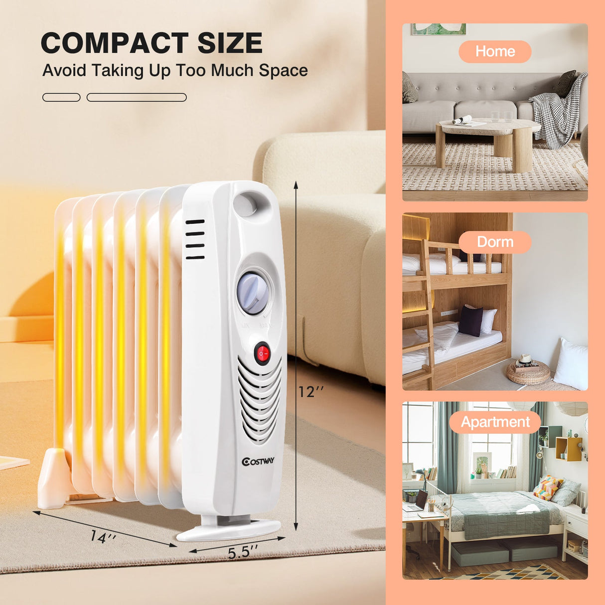 Calefactor Eléctrico Portátil Mini Radiador de Aceite de 700 W
