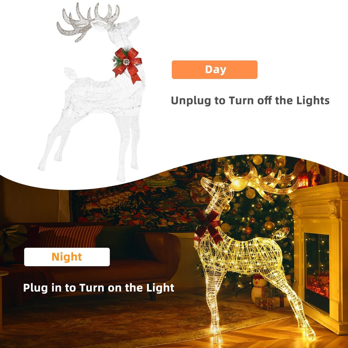 Reno Iluminado de Pie con Estacas para Decoración Navideña