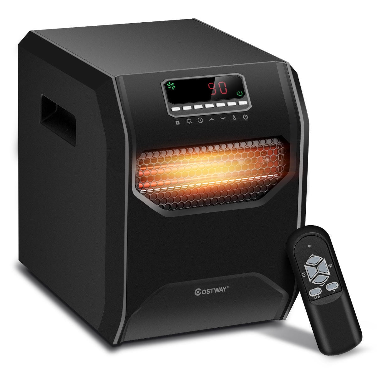 Calentador eléctrico portátil con control remoto, LED y temporizador de 12 horas