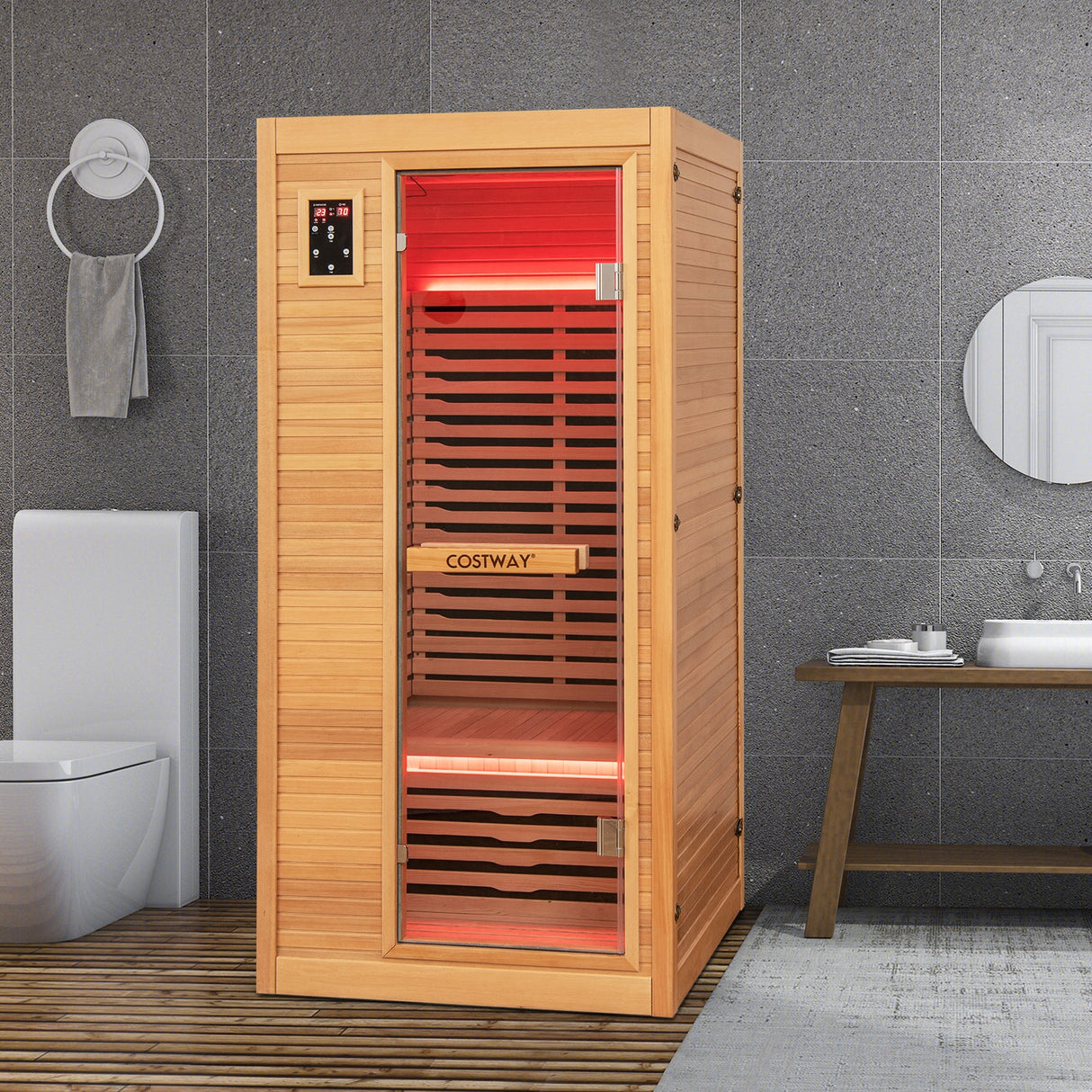 Sala de Sauna de Madera de Infrarrojo Lejano con Altavoces Bluetooth y Ionizador de Oxígeno para 1-2 personas