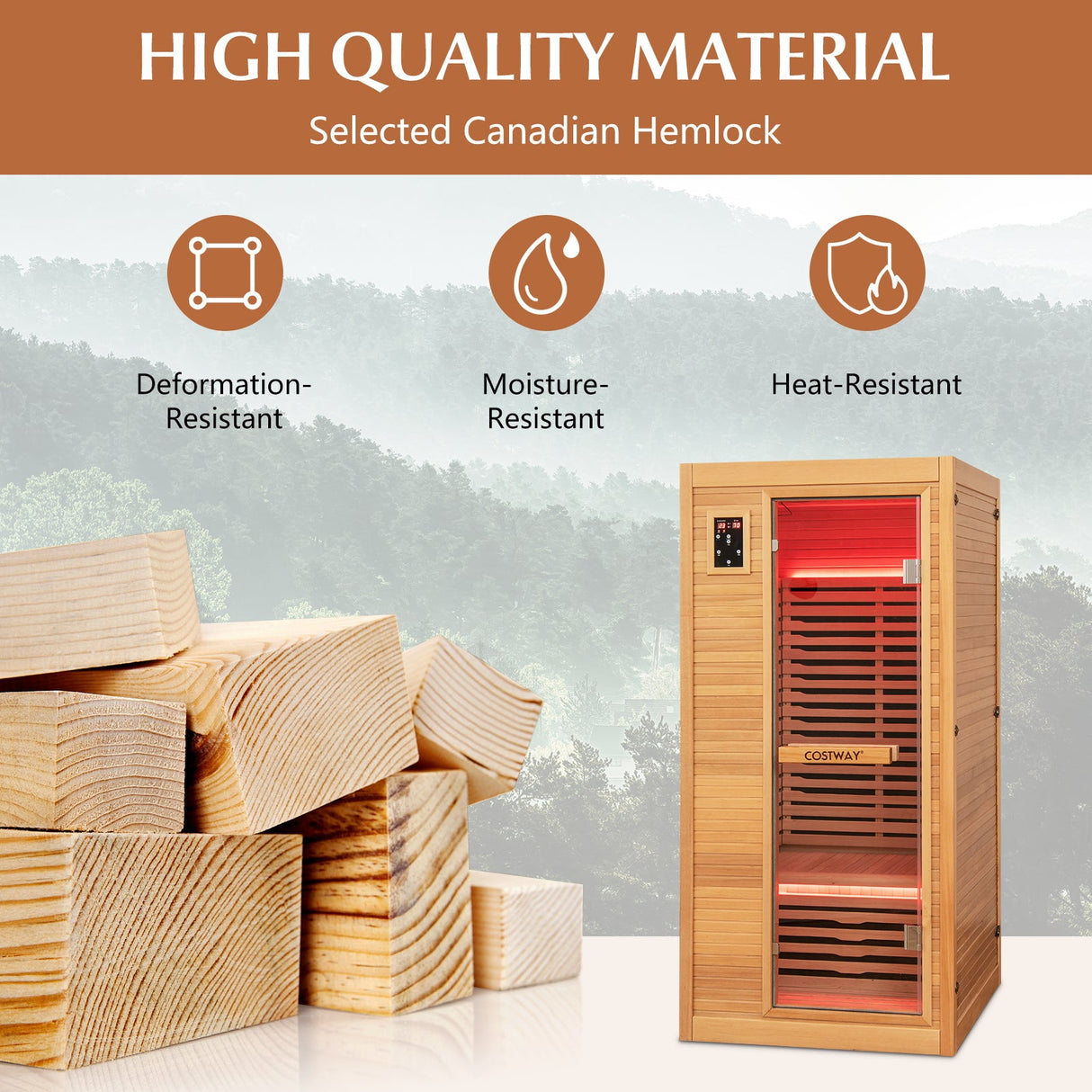 Sala de Sauna de Madera de Infrarrojo Lejano con Altavoces Bluetooth y Ionizador de Oxígeno para 1-2 personas