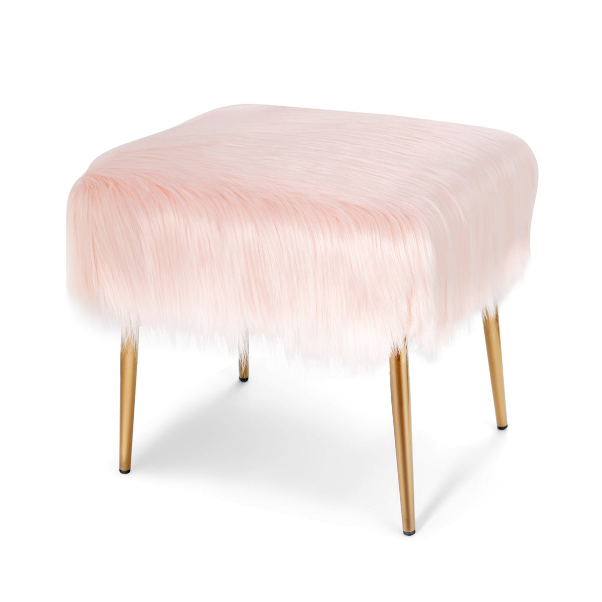 Taburete de Tocador de Pelo Sintético con Patas de Metal Doradas para Sala de Maquillaje
