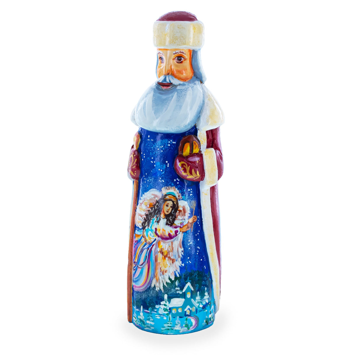 Angels in The Night Hand Carved Wooden Santa 7.25 Inches