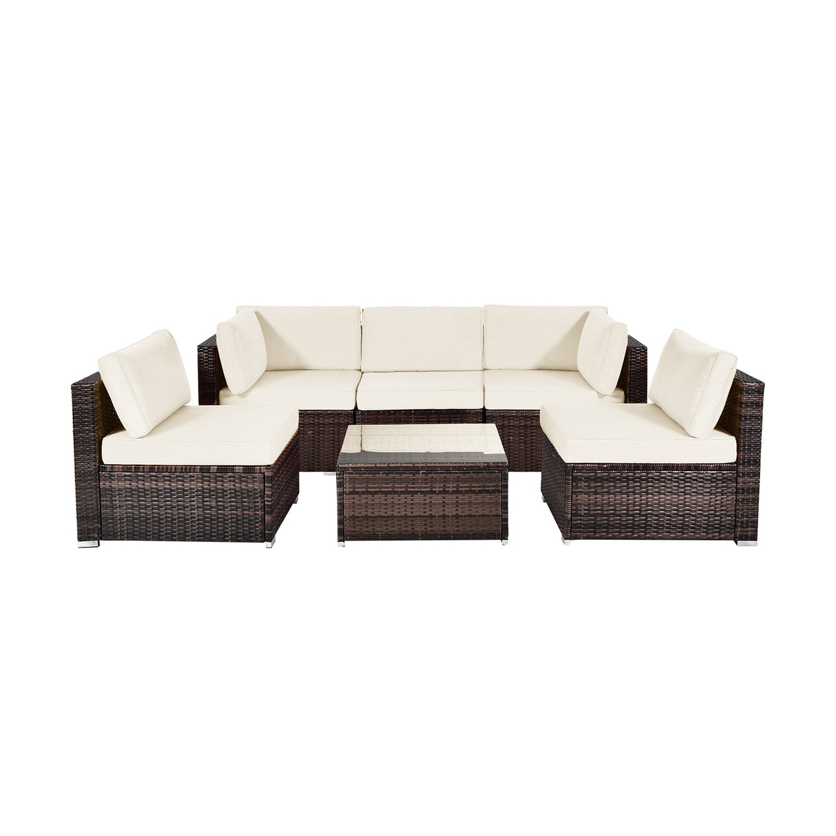 6 Pieces Patio Rattan Furniture Set with Cushions