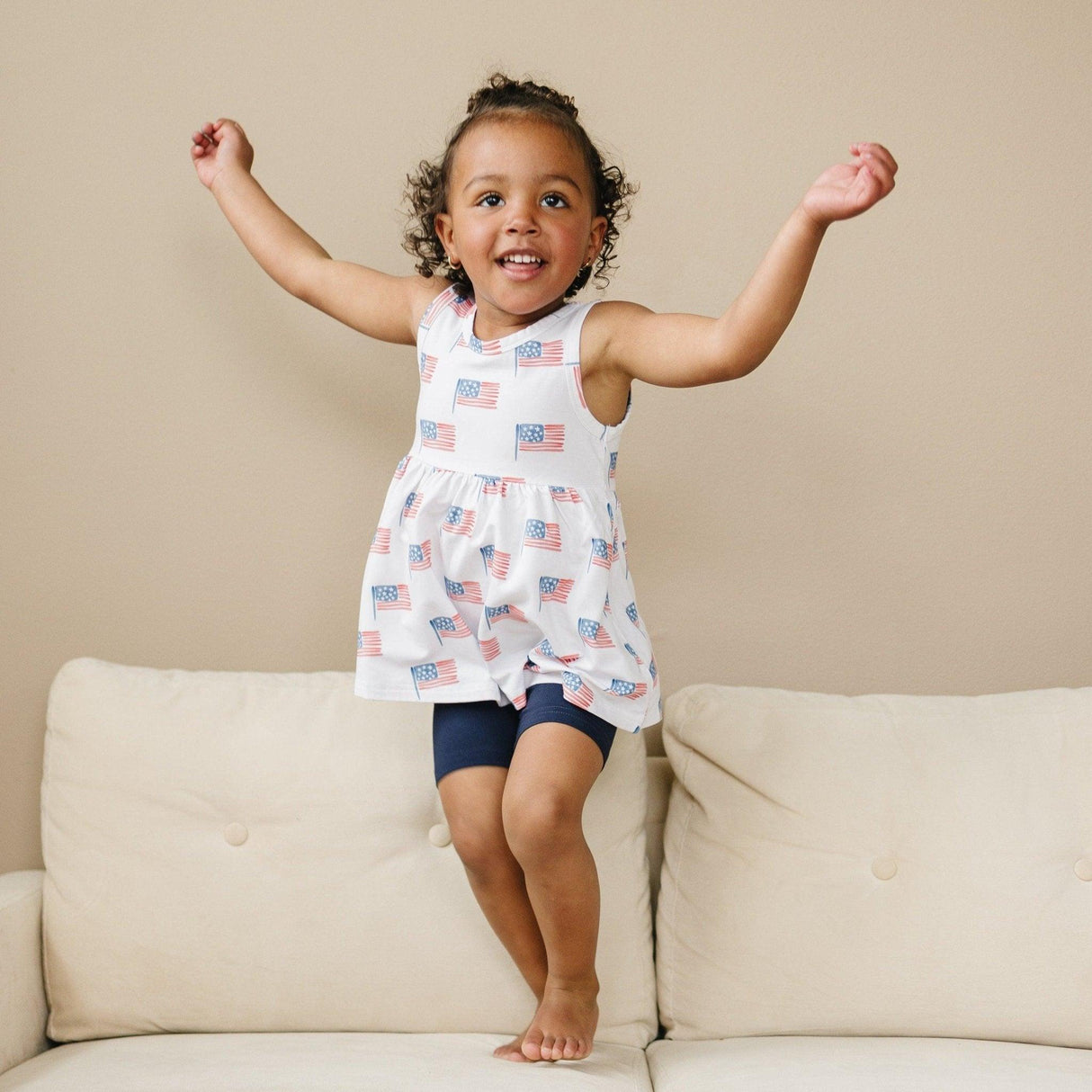 4th of July Flag Print Bamboo Peplum Top & Bike Shorts