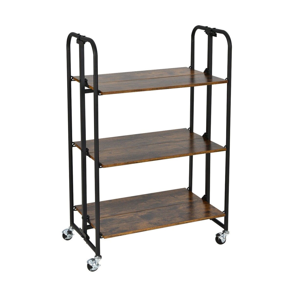 Carrito Rodante Plegable de 3 Niveles con Estantes de Almacenamiento para Cocina