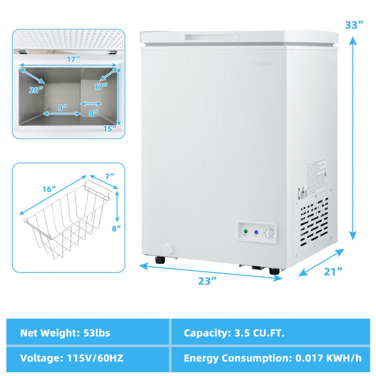 Congelador horizontal compacto de 3.5 pies cúbicos con cesta de almacenamiento extraíble