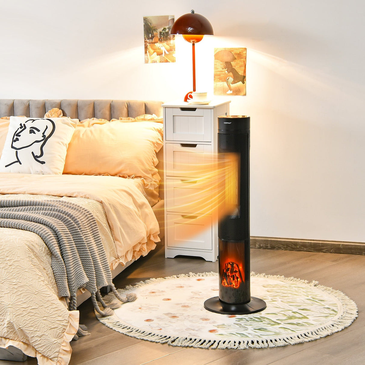 Calefactor de Torre Cerámico de 1500W con Control Remoto y Llama 3D Realista