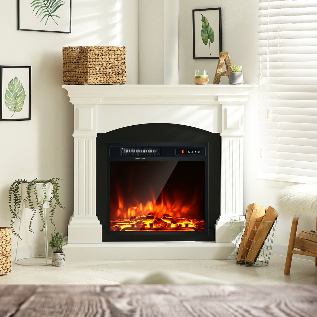 Calefactor de chimenea eléctrica de 18 pulgadas y 1500W, independiente y empotrado