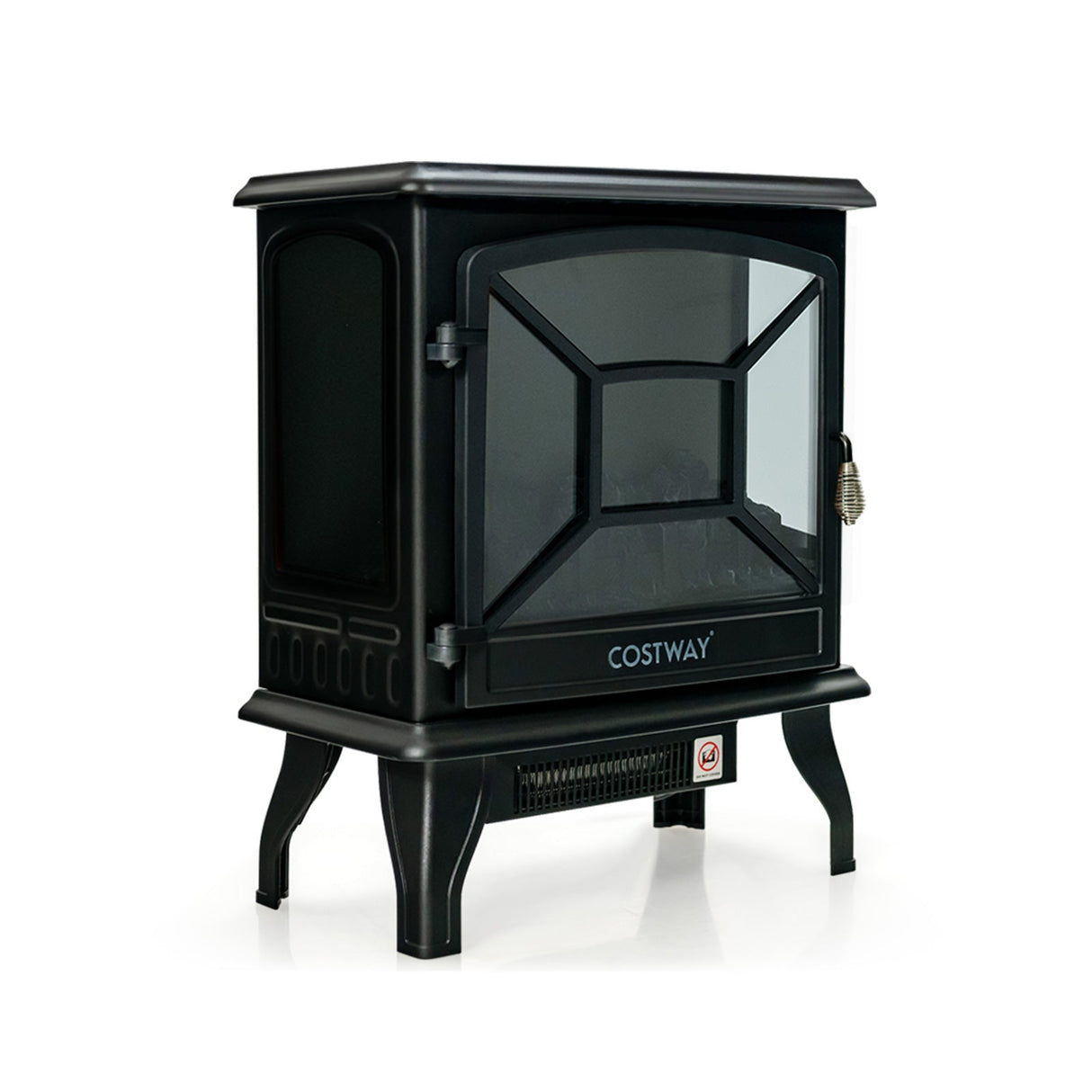 Calentador eléctrico tipo estufa de 1400W con efecto de llama de 3 niveles y visión en 3 lados - Negro