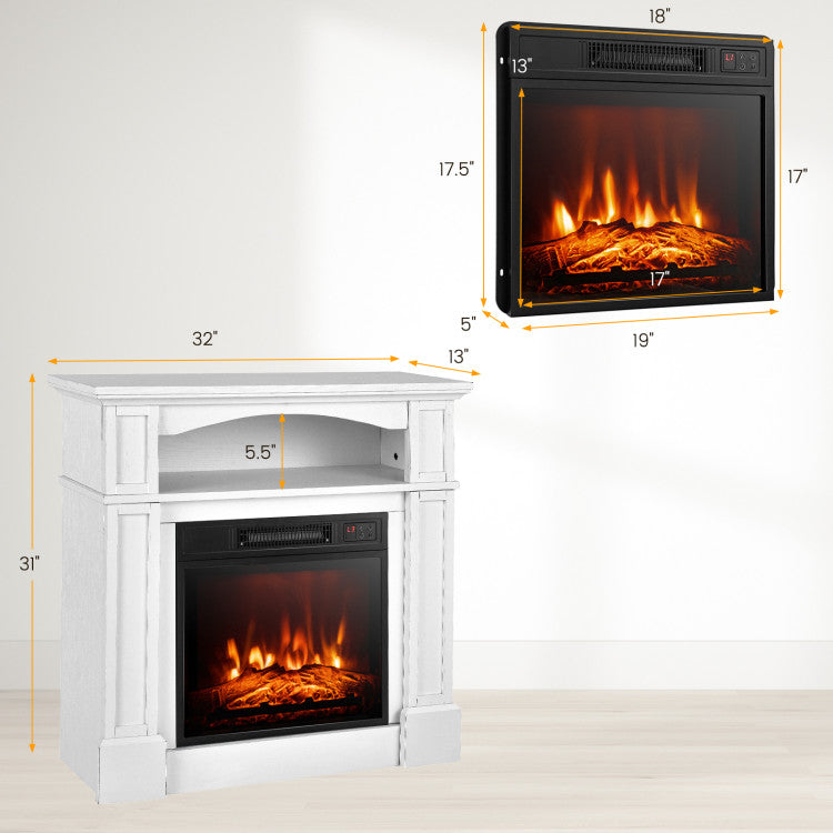 Chimenea eléctrica de 18 pulgadas y 1400 W para TV con estante