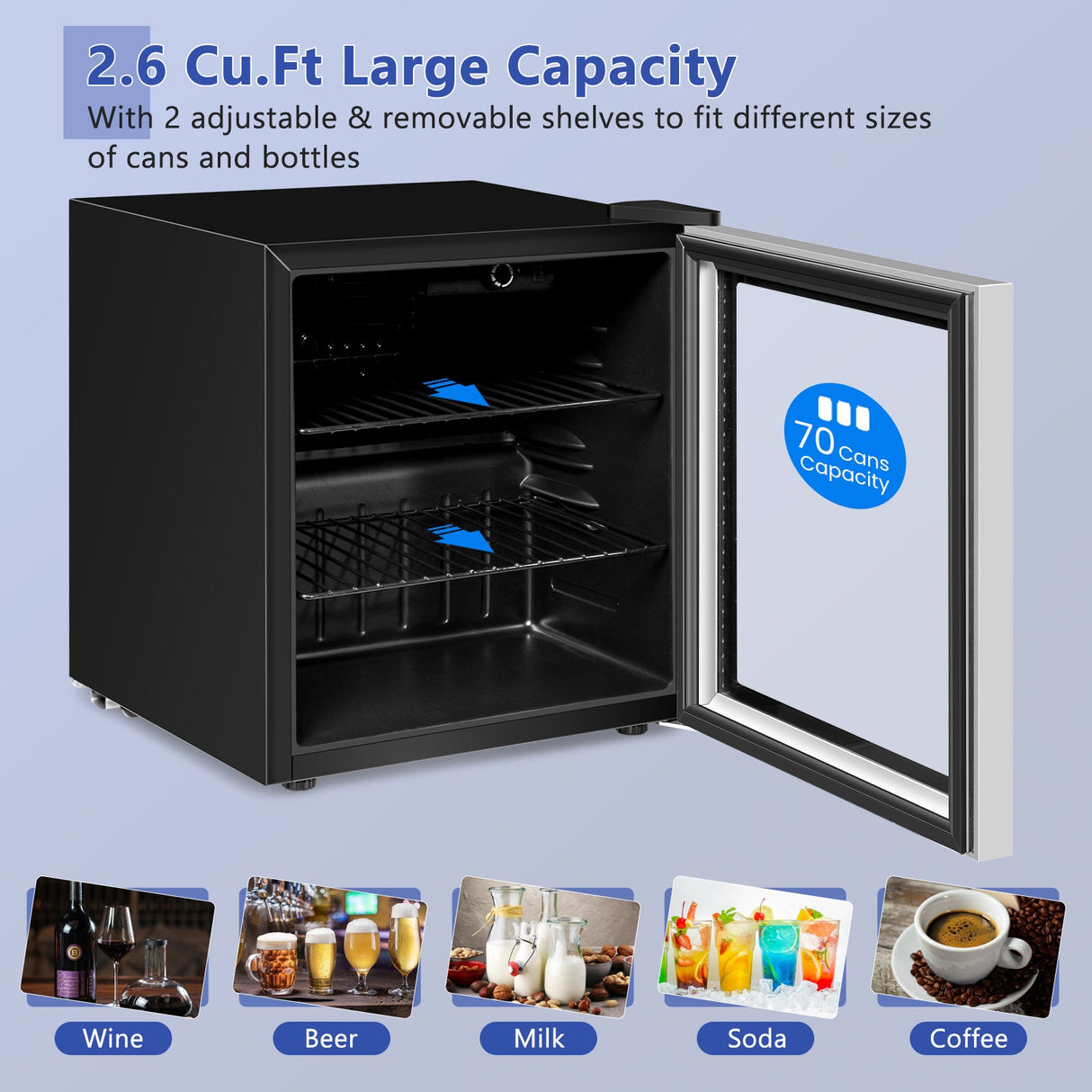 Mini Refrigerador para 60 Latas con Puerta de Cristal